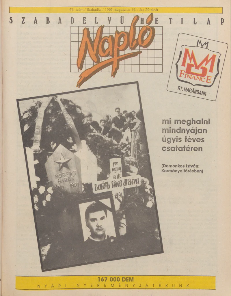 Napló - Szabadelvű hetilap, 2. évf. 1991. augusztus 14. 67. sz.