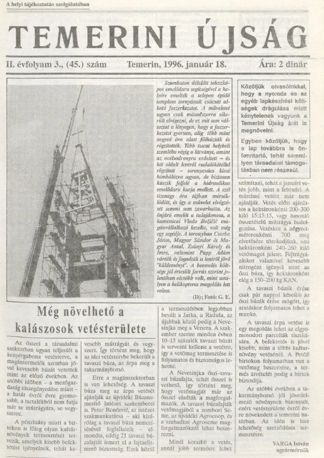 Temerini Újság, 2. évf. 1996. január 18. 3. sz.