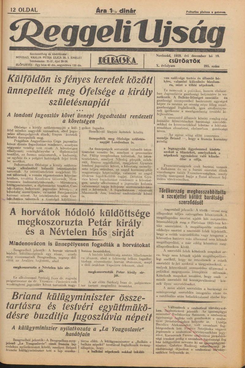 Reggeli Újság, 10. évf. 1929. december 19. 295. sz.