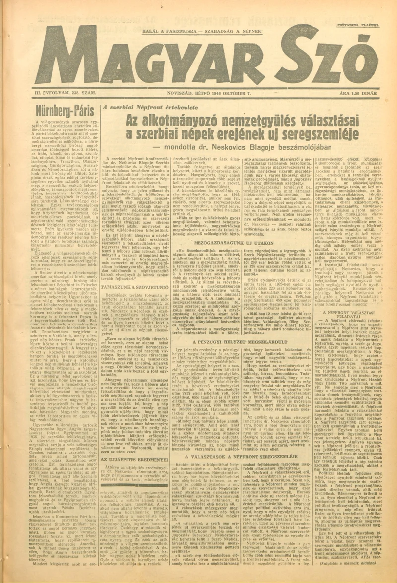 Magyar Szó, 3. évf. 1946. október 7. 238. sz. 1–4. oldal
