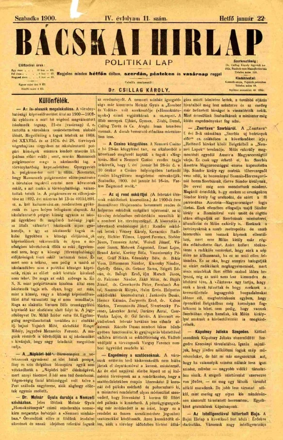 Bácskai Hirlap, 4. évf. 1900. január 22. 11. sz.