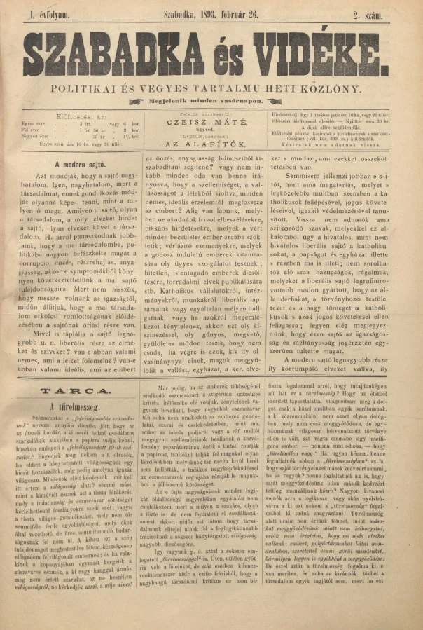 Szabadka és vidéke II, 1. évf. 1893. február 26. 2. sz.