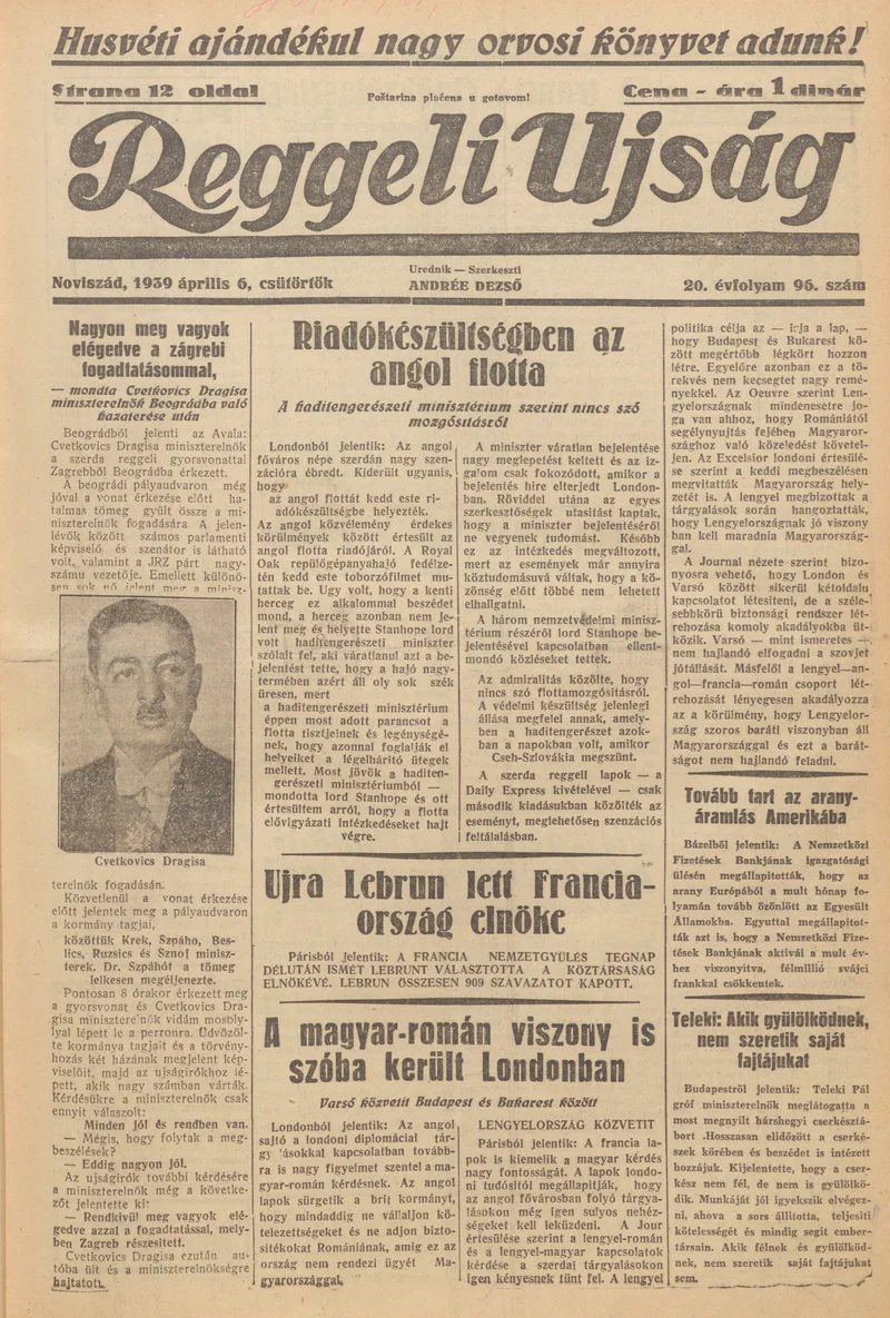 Reggeli Újság, 20. évf. 1939. április 6. 96. sz.