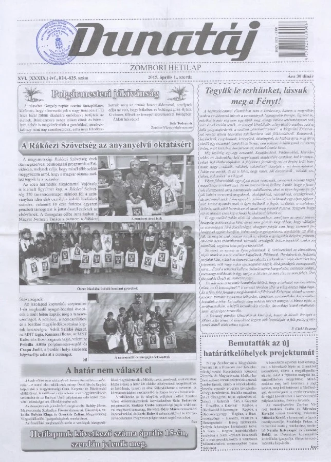 Dunatáj, 17. évf. 2015. április 1. 824–825. sz.