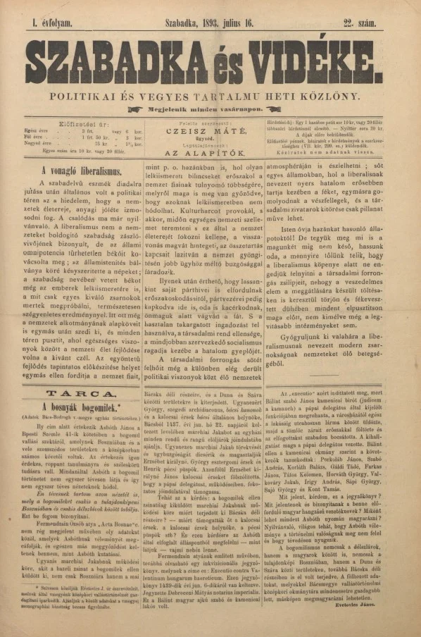 Szabadka és vidéke II, 1. évf. 1893. július 16. 22. sz.