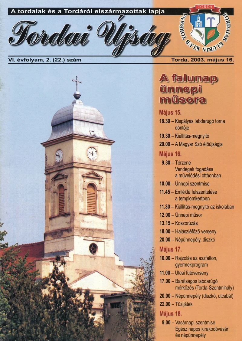 Tordai Újság, 6. évf. 2003. május 16. 2. sz. 1–28. oldal