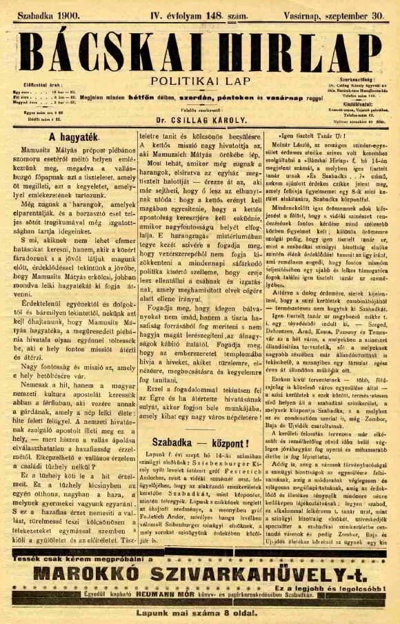 Bácskai Hirlap, 4. évf. 1900. szeptember 30. 148. sz.