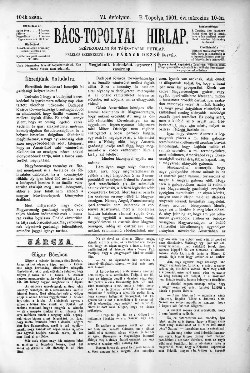 Bács-Topolyai Hirlap, 6. évf. 1901. március 10. 10. sz.