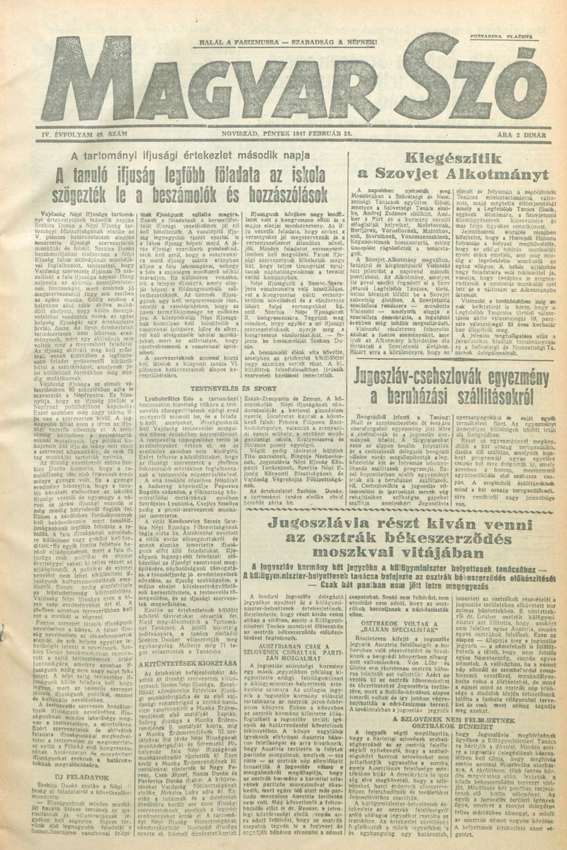 Magyar Szó, 4. évf. 1947. február 28. 49. sz. 1–6. oldal