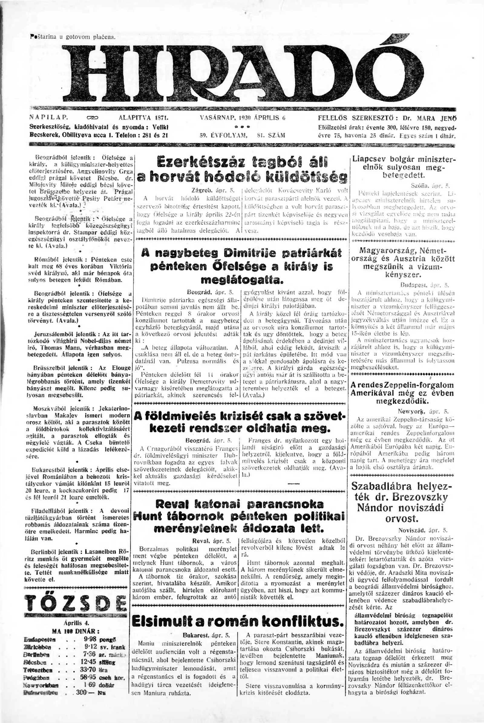 Híradó, 59. évf. 1930. április 6. 81. sz.