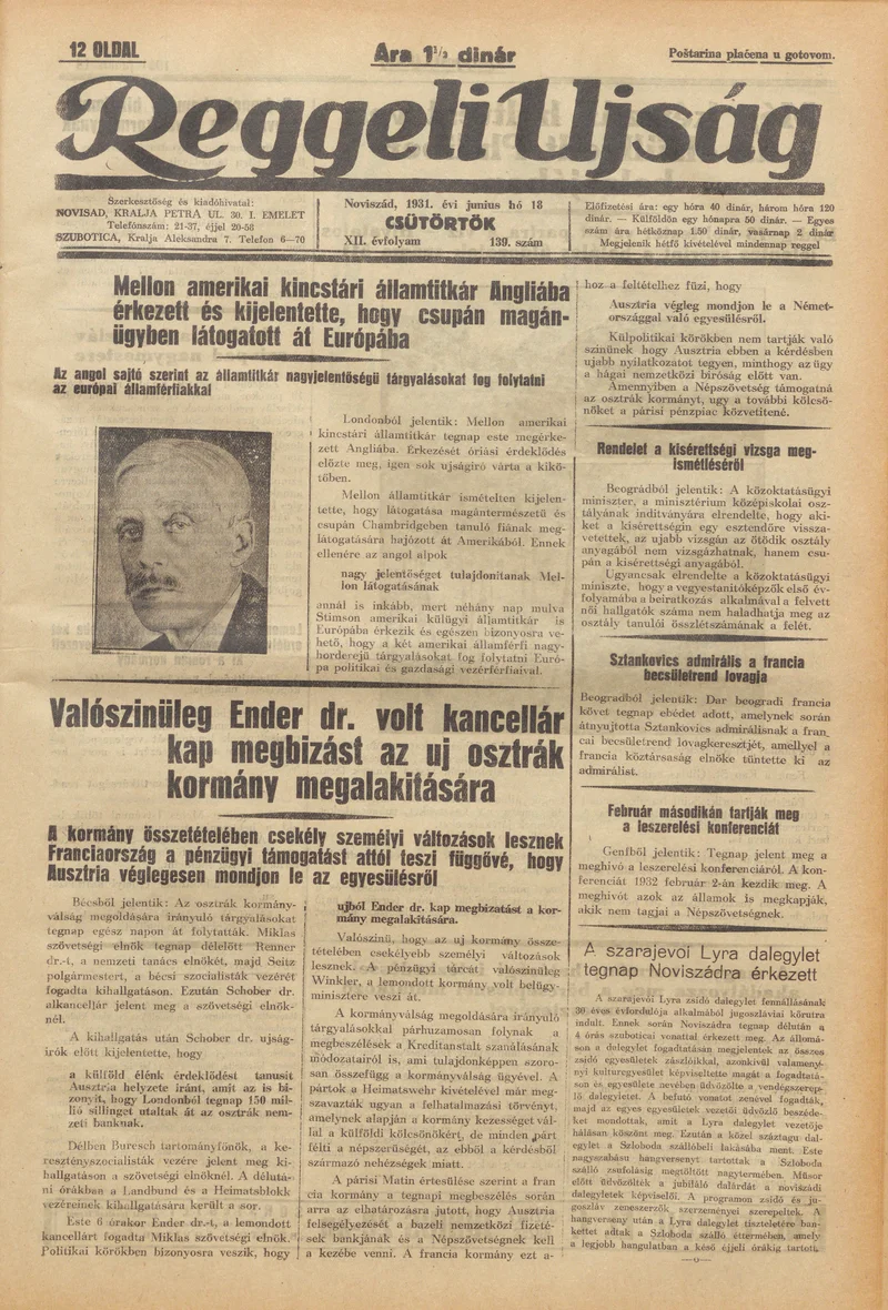 Reggeli Újság, 12. évf. 1931. június 18. 139. sz.