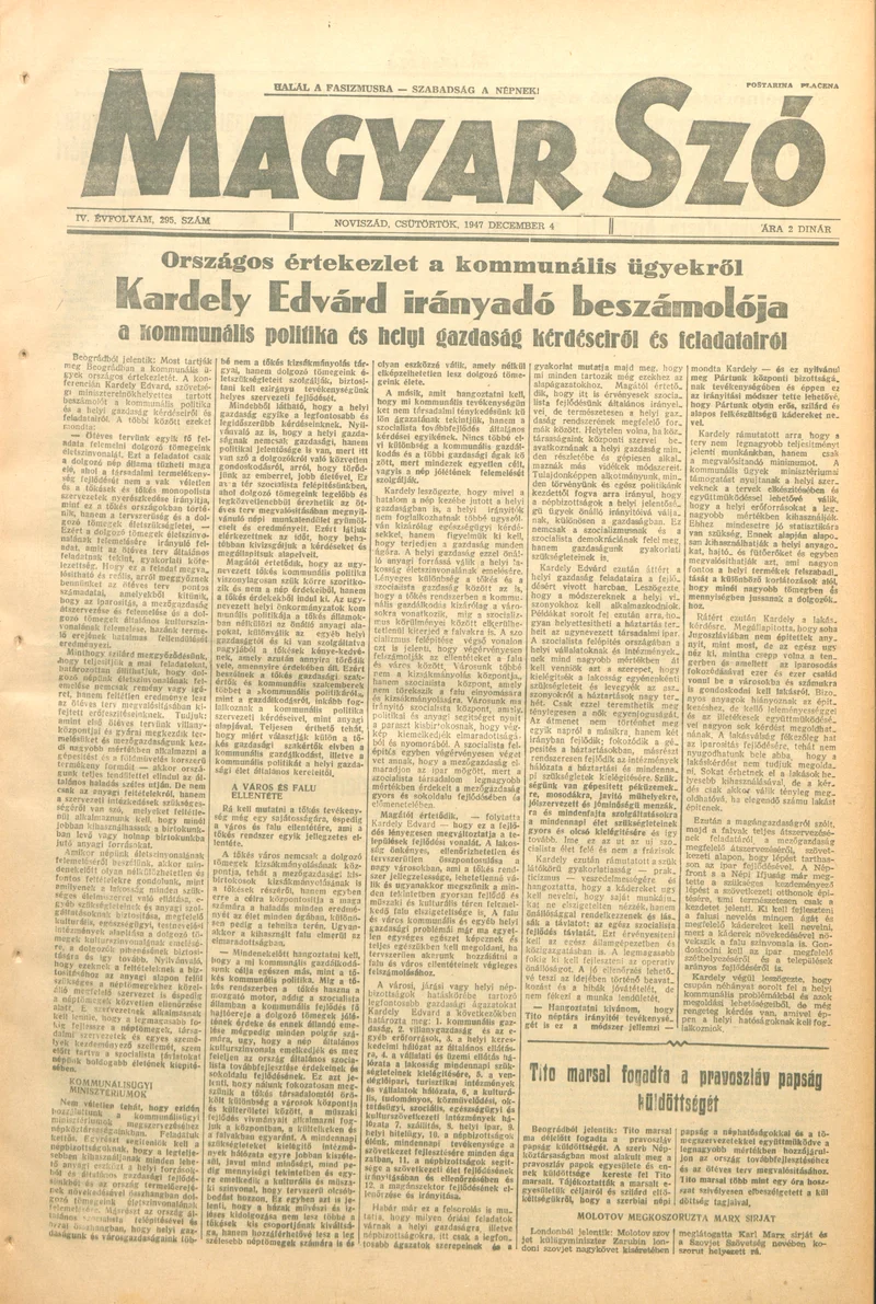 Magyar Szó, 4. évf. 1947. december 4. 295. sz. 1–8. oldal