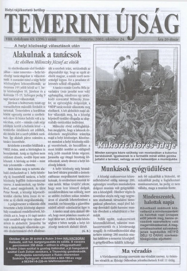 Temerini Újság, 8. évf. 2002. október 24. 43. sz.
