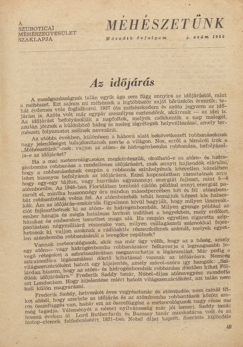 Méhészetünk, 2. évf. 1955. április 1. 4. sz.