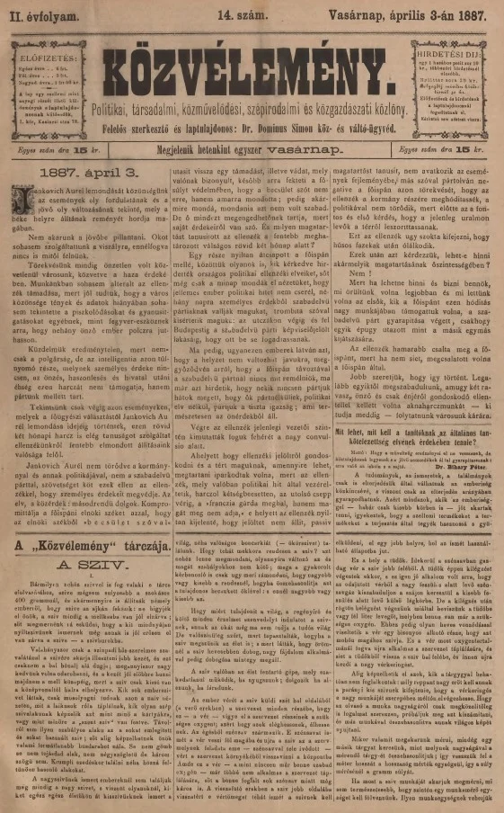 Közvélemény, 2. évf. 1887. április 3. 14. sz.