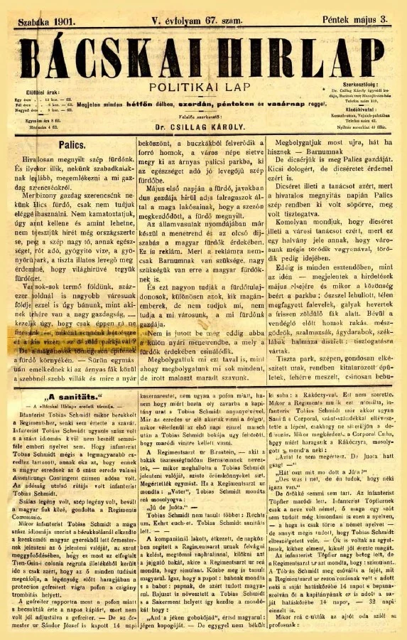 Bácskai Hirlap, 5. évf. 1901. május 3. 67. sz.