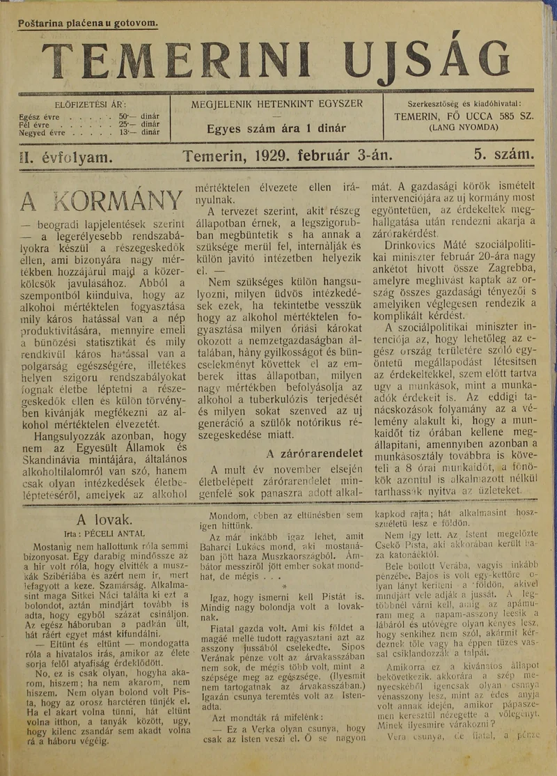 Temerini Újság 1928-1944, 2. évf. 1929. február 3. 5. sz.
