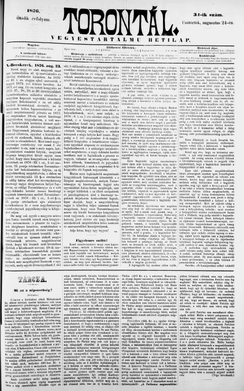 Torontál, 5. évf. 1876. augusztus 24. 34. sz.