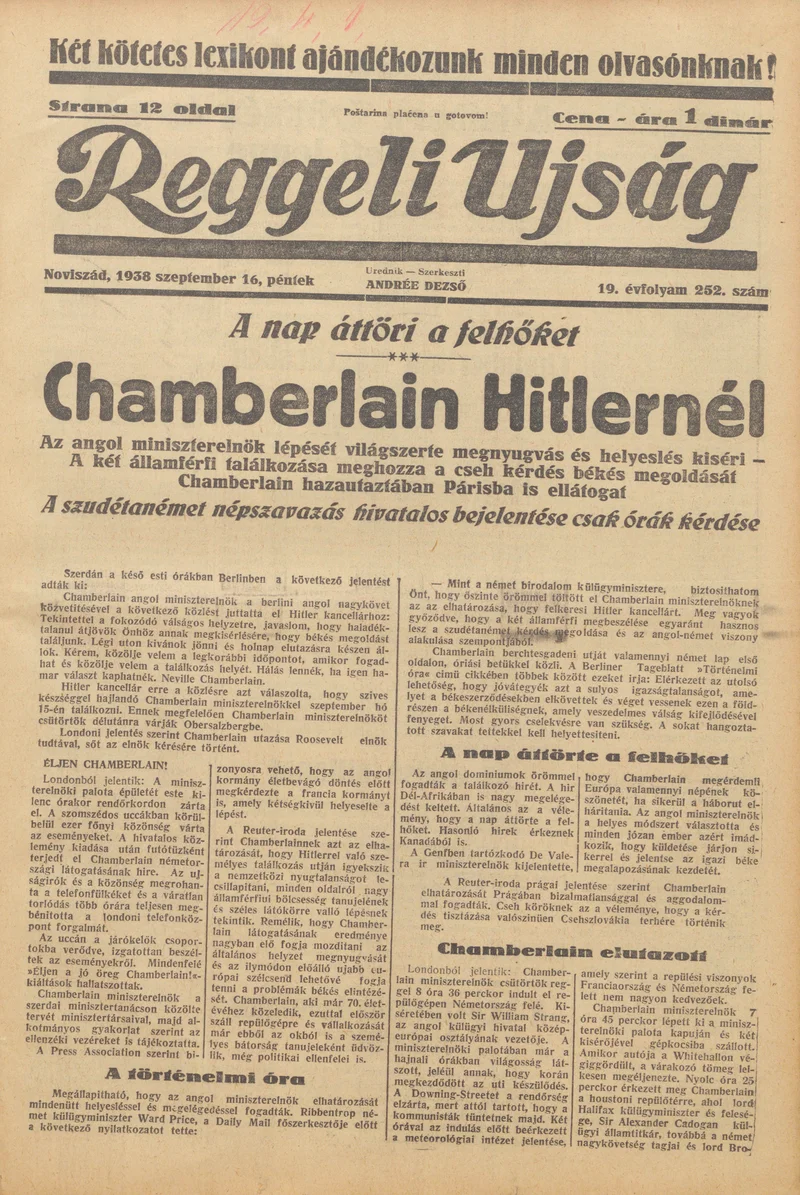 Reggeli Újság, 19. évf. 1938. szeptember 16. 252. sz.