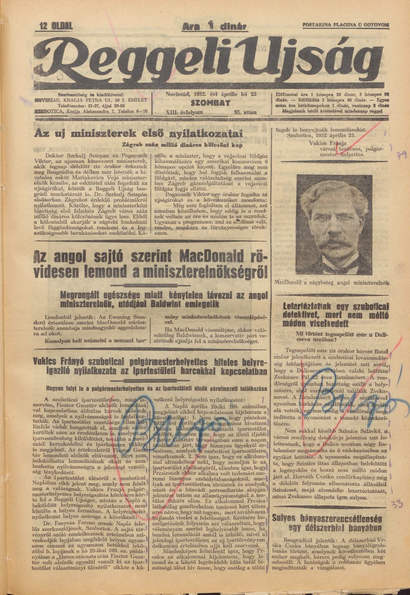 Reggeli Újság, 13. évf. 1932. április 23. 95. sz.