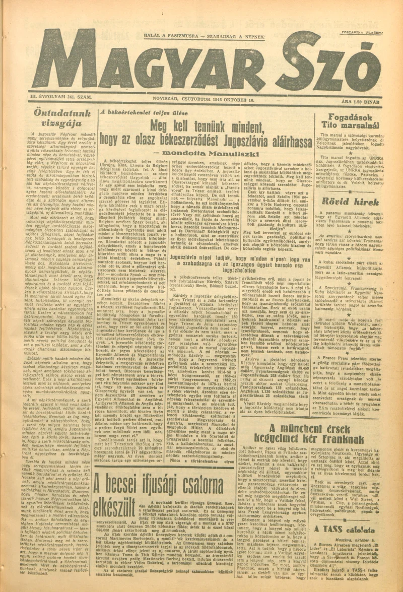 Magyar Szó, 3. évf. 1946. október 10. 241. sz. 1–4. oldal
