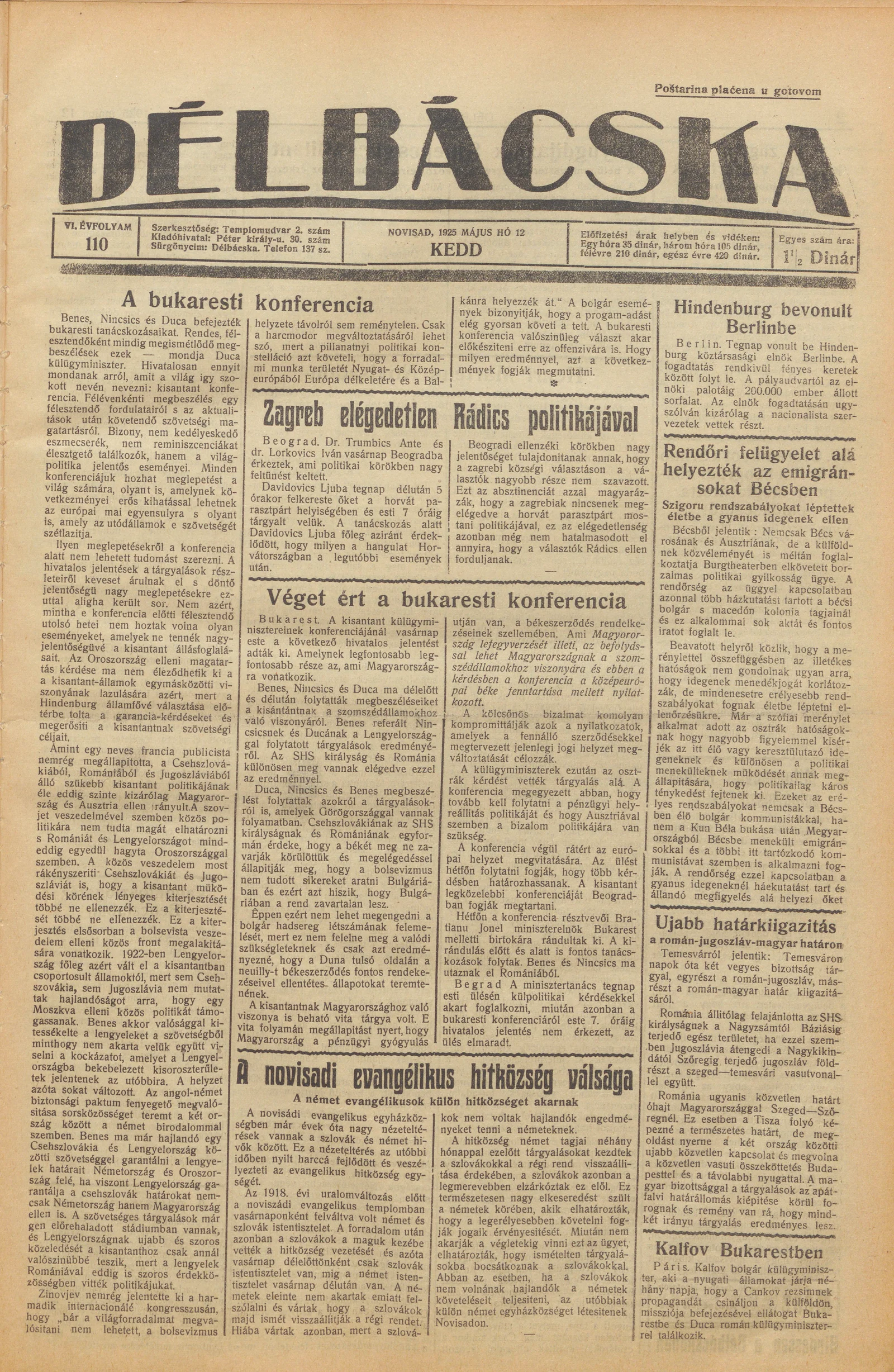 Délbácska, 6. évf. 1925. május 12. 110. sz.