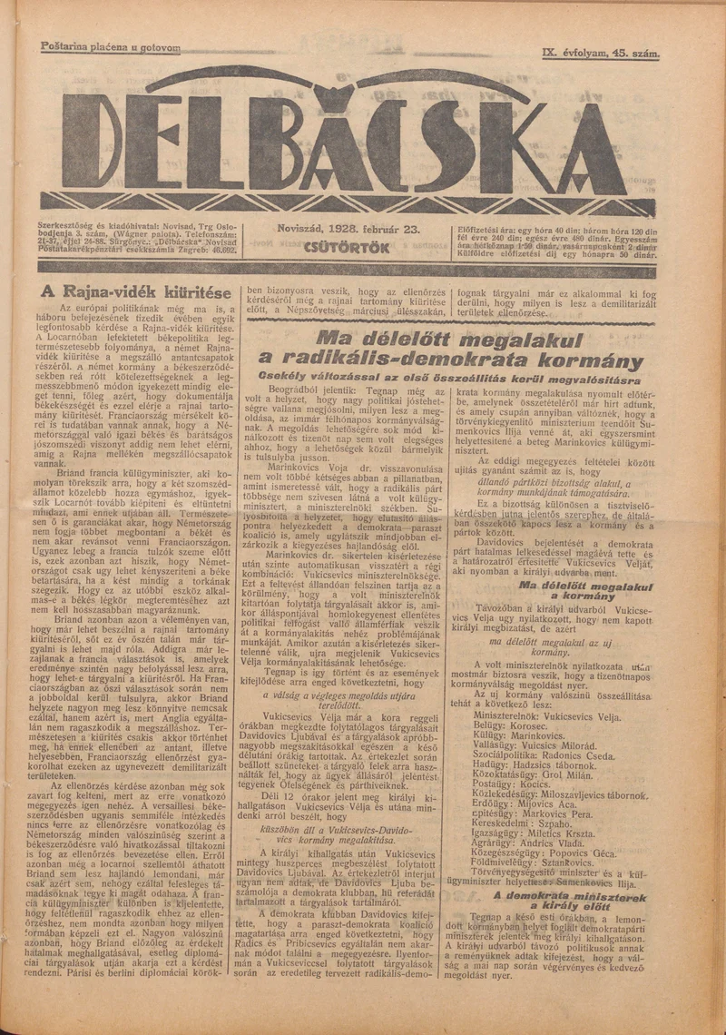 Délbácska, 9. évf. 1928. február 23. 45. sz.