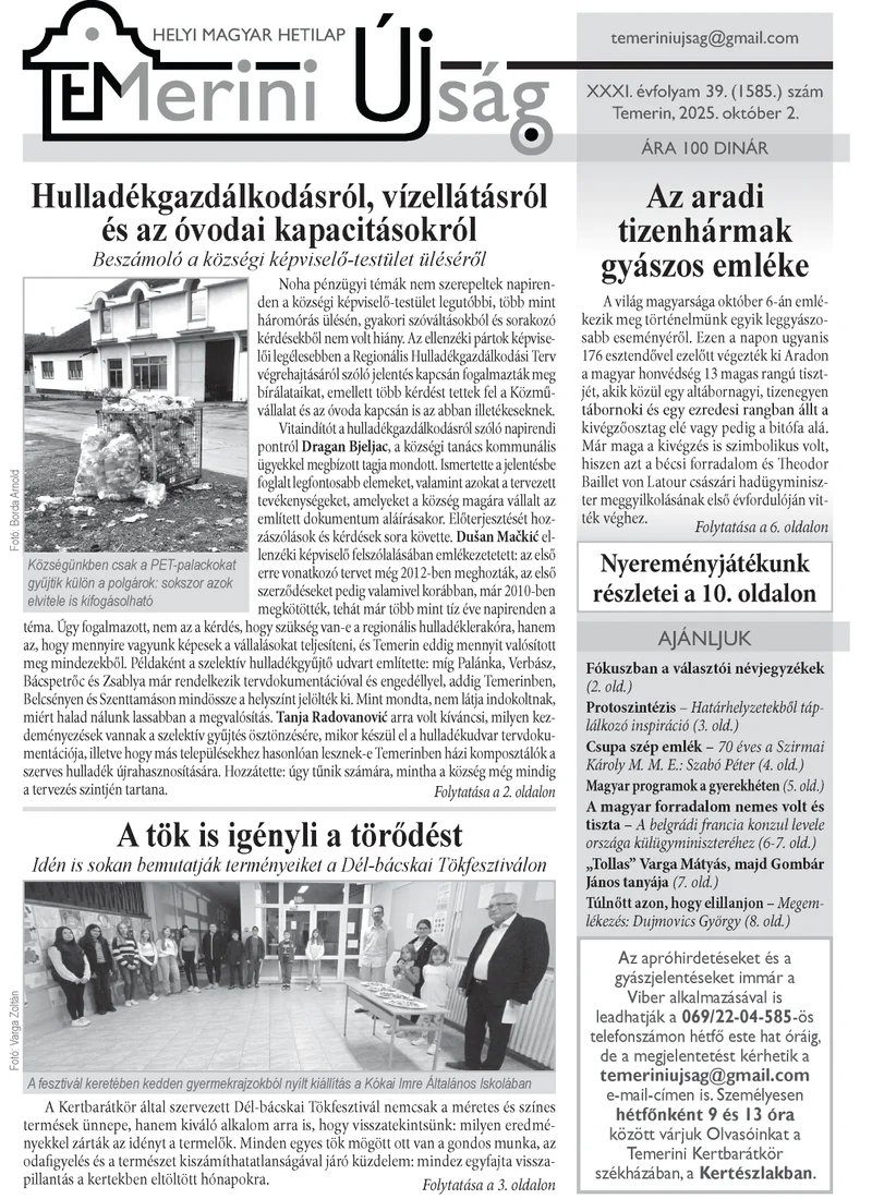 Temerini Újság, 31. évf. 2025. október 2. 39. sz.