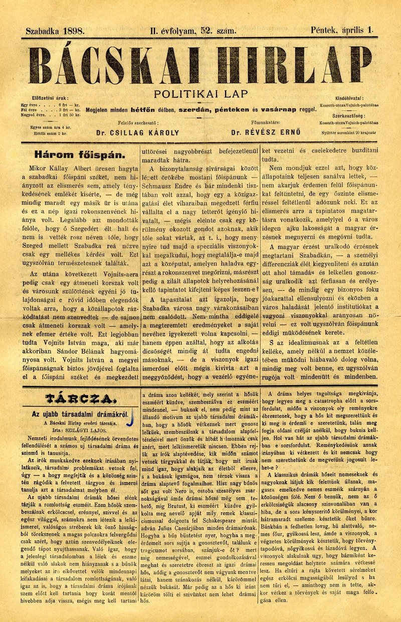 Bácskai Hirlap, 2. évf. 1898. április 1. 52. sz.
