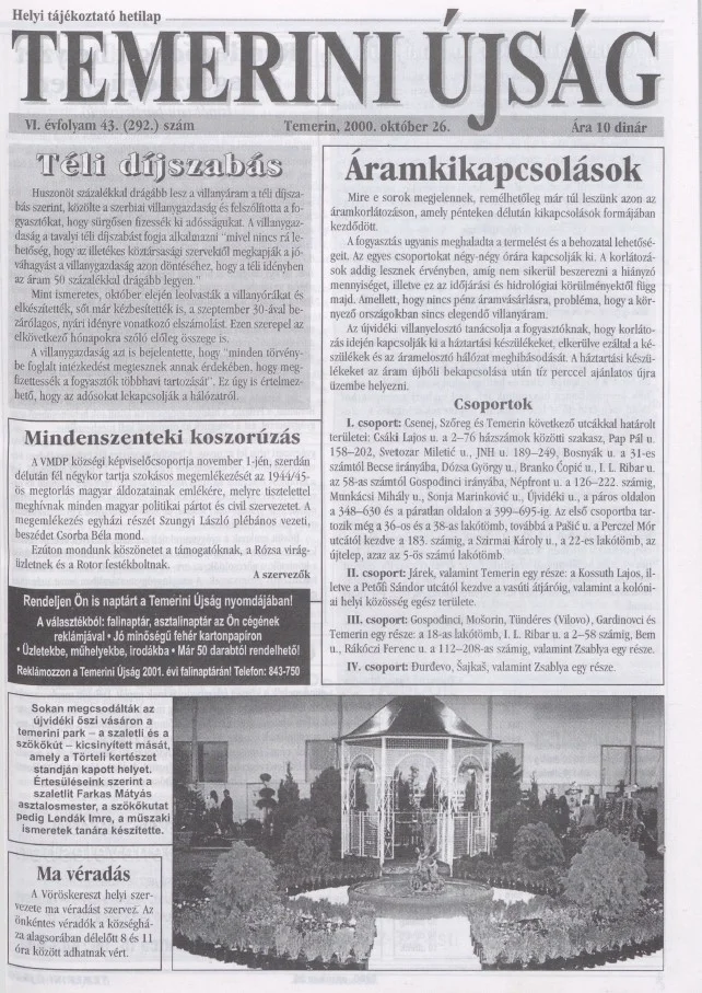Temerini Újság, 6. évf. 2000. október 26. 43. sz.