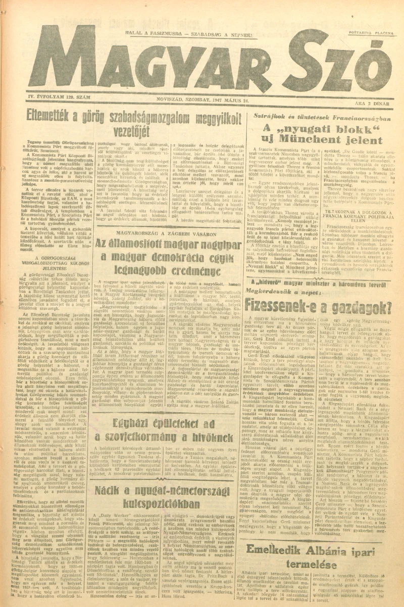 Magyar Szó, 4. évf. 1947. május 24. 129. sz. 1–6. oldal