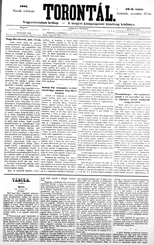 Torontál, 10. évf. 1881. november 17. 46. sz.