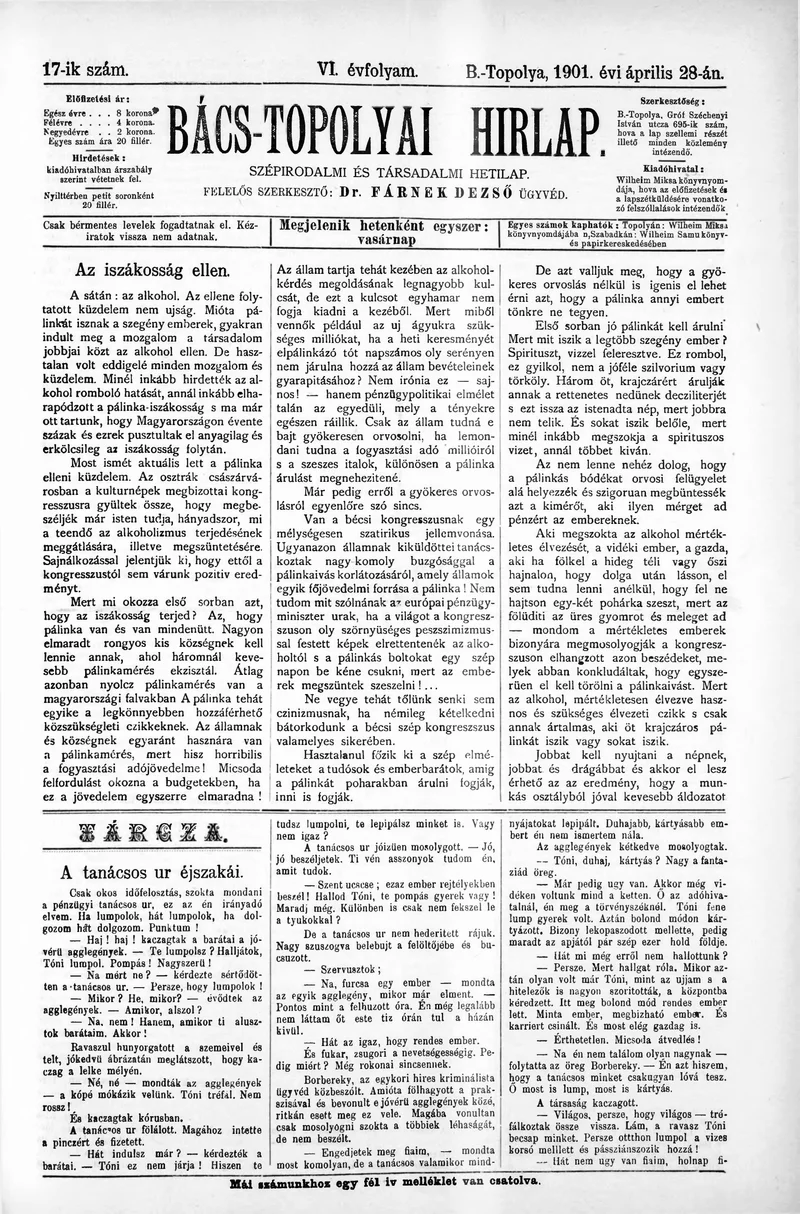 Bács-Topolyai Hirlap, 6. évf. 1901. április 28. 17. sz.