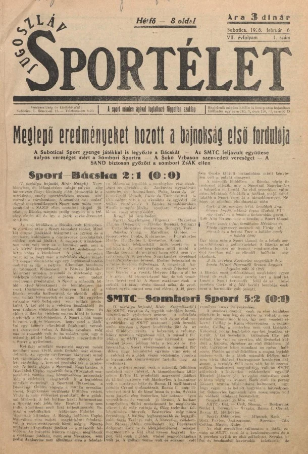 Jugoszláv sportélet, 7. évf. 1928. február 6. 1. sz.