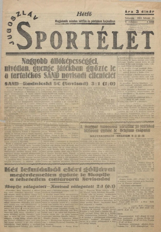 Jugoszláv sportélet, 5. évf. 1926. február 15. 4. sz.