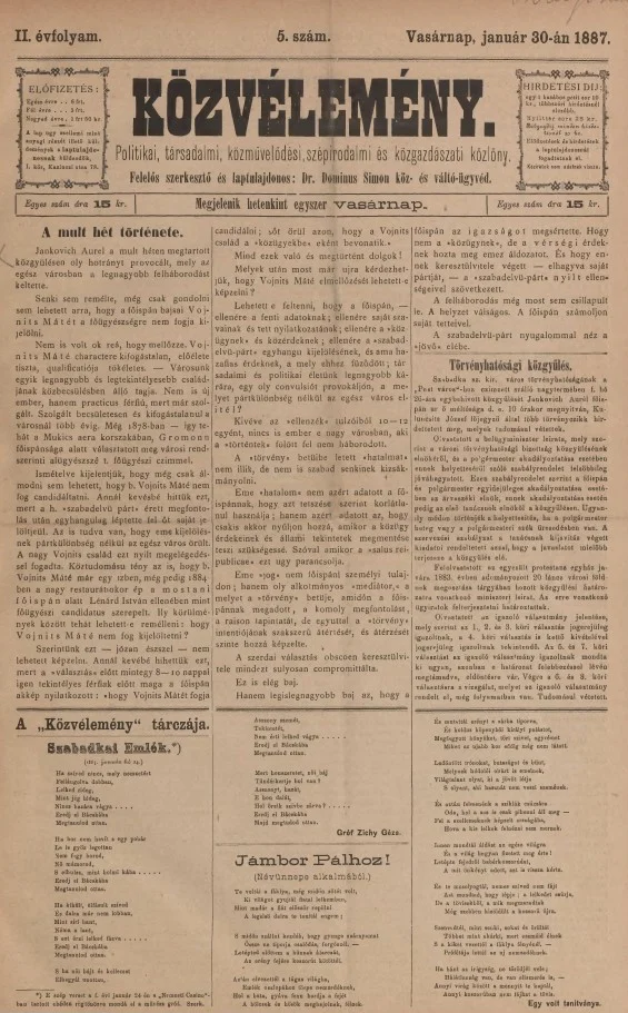 Közvélemény, 2. évf. 1887. január 30. 5. sz.
