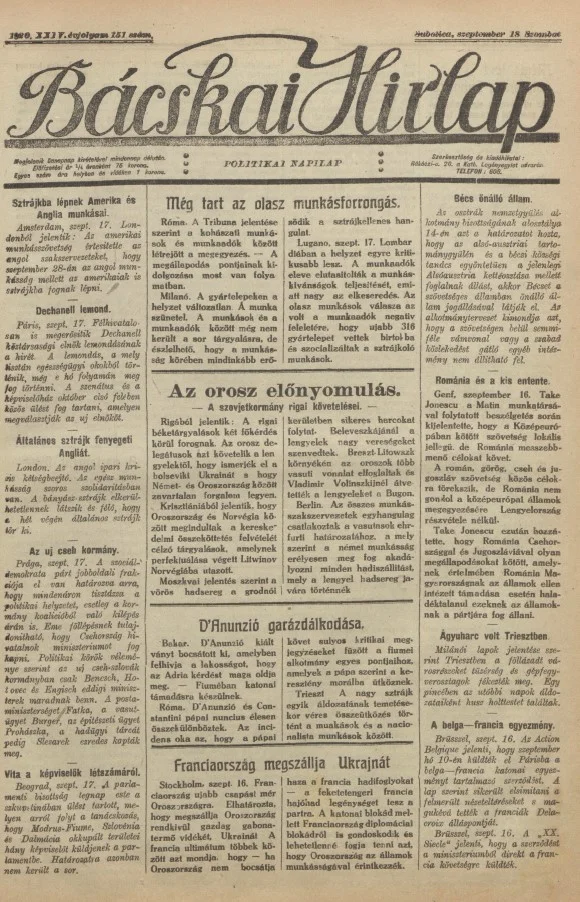 Bácskai Hirlap, 24. évf. 1920. szeptember 18. 151. sz.