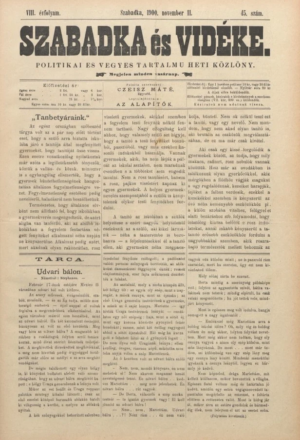 Szabadka és vidéke II, 8. évf. 1900. november 11. 45. sz.