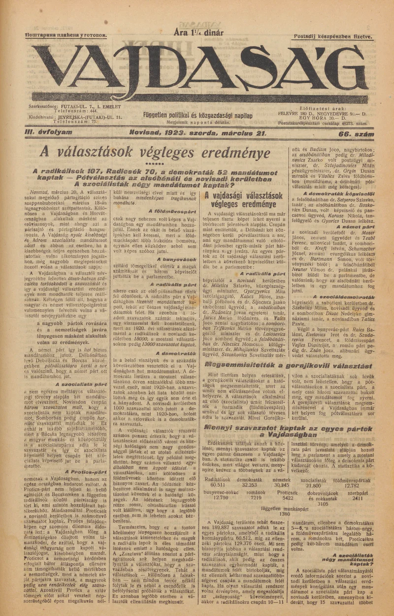Vajdaság, 3. évf. 1923. március 21. 66. sz.