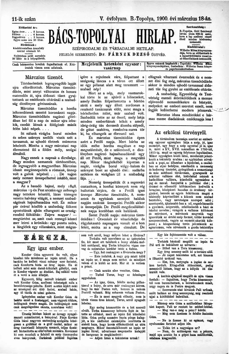 Bács-Topolyai Hirlap, 5. évf. 1900. március 18. 11. sz.