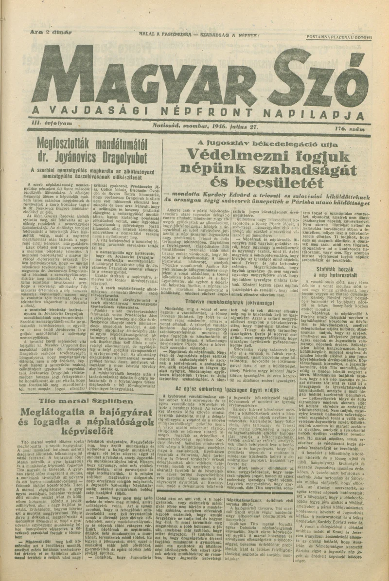 Magyar Szó, 3. évf. 1946. július 27. 176. sz. 1–8. oldal