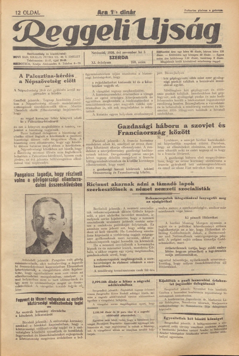 Reggeli Újság, 11. évf. 1930. november 5. 259. sz.