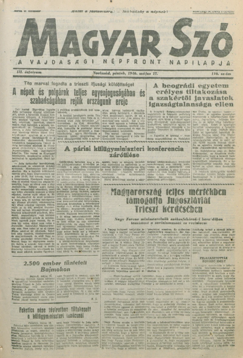 Magyar Szó, 3. évf. 1946. május 17. 116. sz. 1–8. oldal