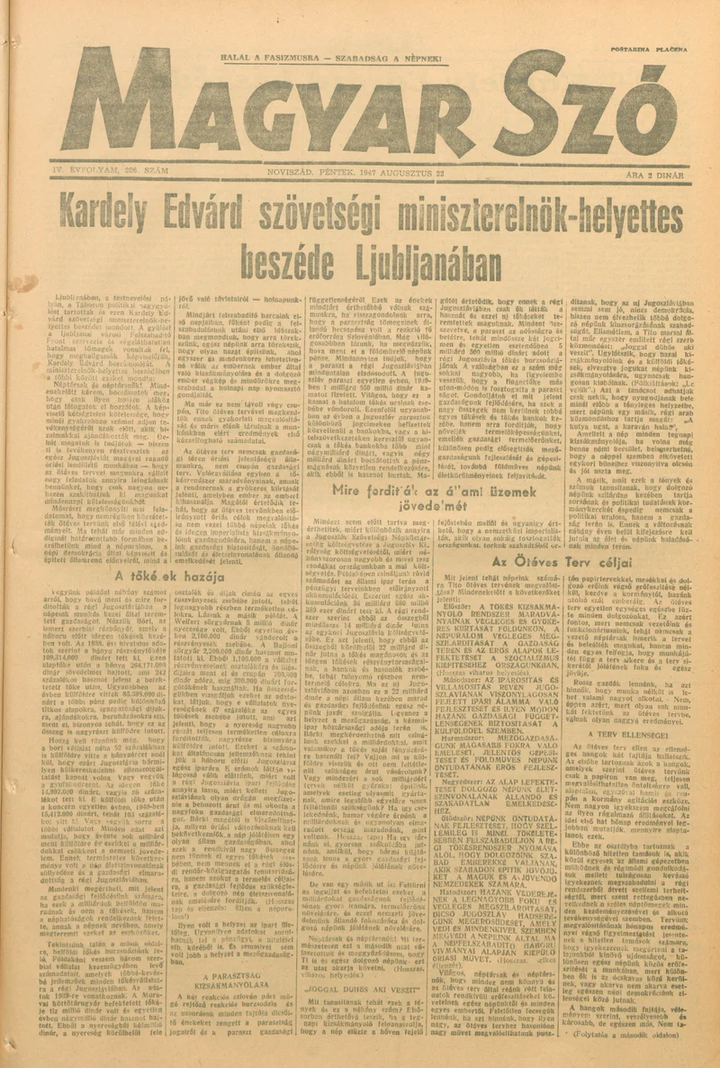 Magyar Szó, 4. évf. 1947. augusztus 22. 206. sz. 1–6. oldal