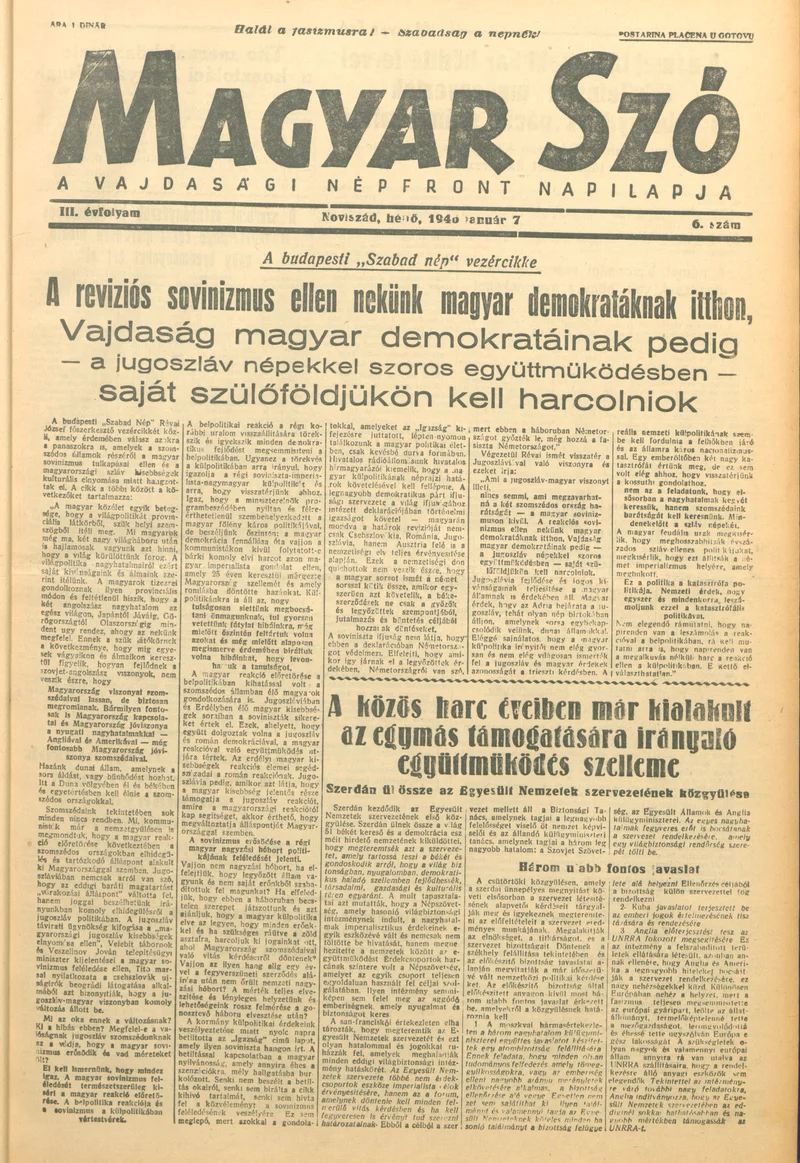 Magyar Szó, 3. évf. 1946. január 7. 6. sz. 1–4. oldal