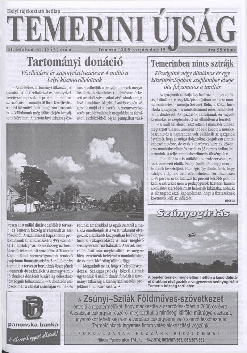 Temerini Újság, 11. évf. 2005. szeptember 15. 37. sz.