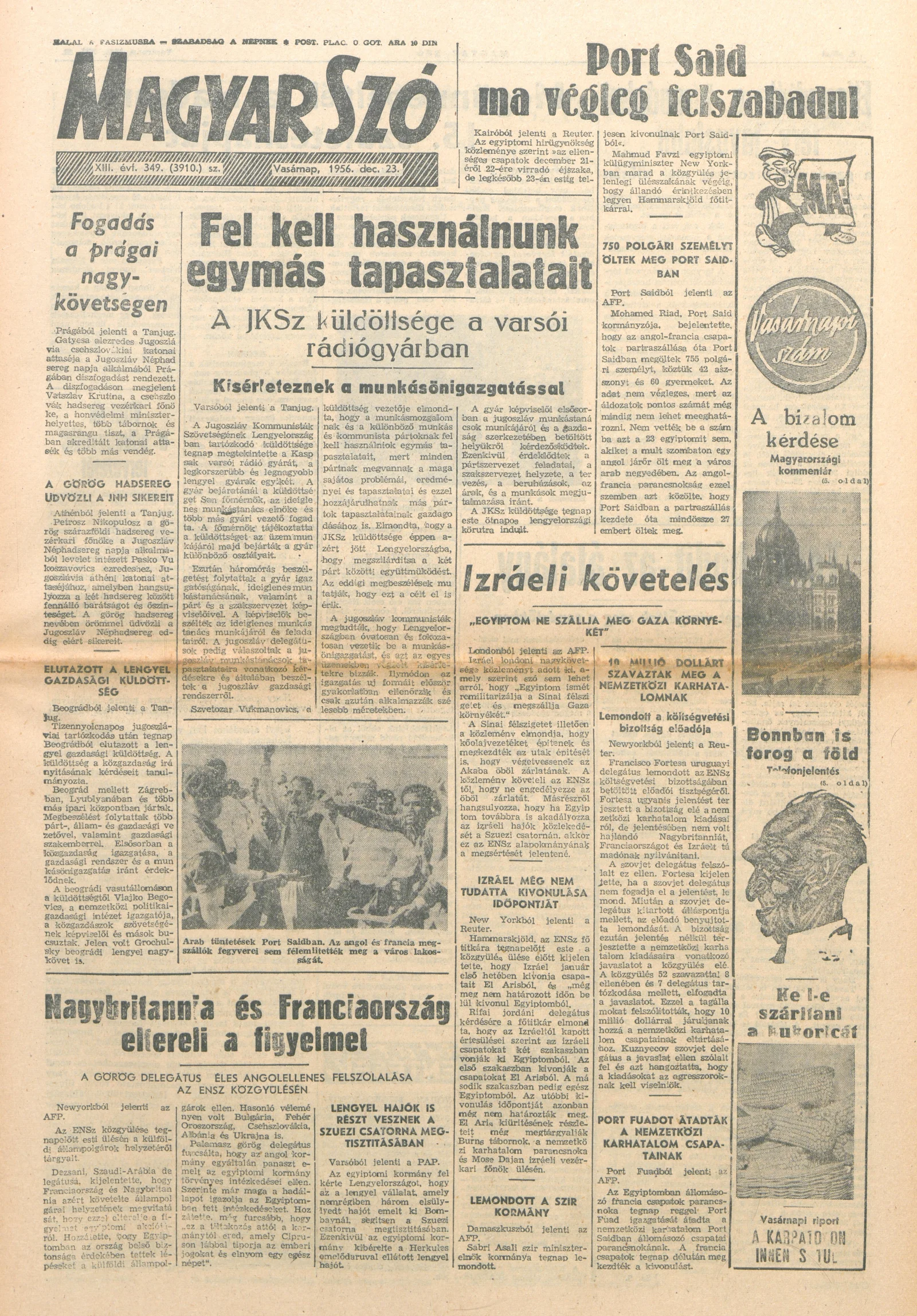 Magyar Szó, 13. évf. 1956. december 23. 349. sz. 1–20. oldal