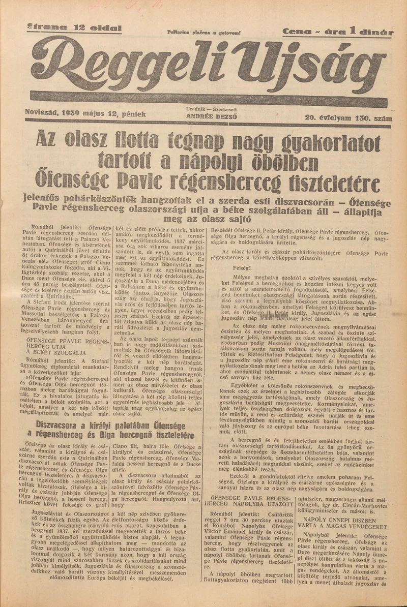 Reggeli Újság, 20. évf. 1939. május 12. 130. sz.
