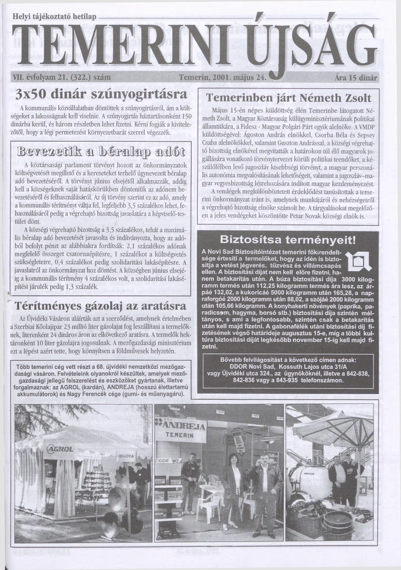Temerini Újság, 7. évf. 2001. május 24. 21. sz.