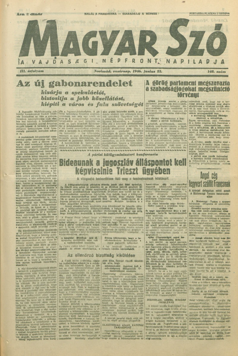 Magyar Szó, 3. évf. 1946. június 23. 148. sz. 1–8. oldal